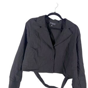 Eloquii Black Cropped Blazer with Belt Detail